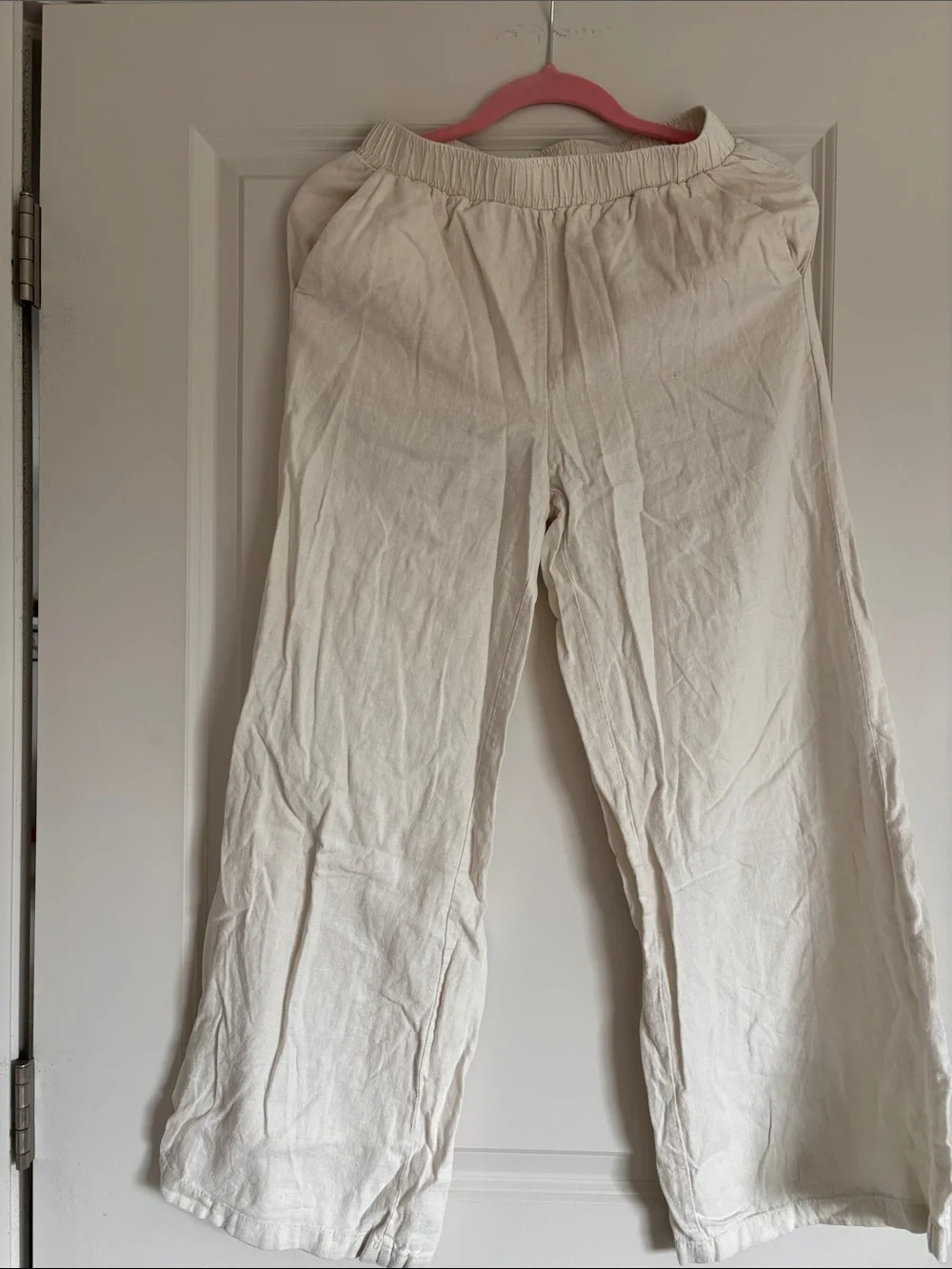 H&M Cream Wide-Leg Linen-Feel Pants